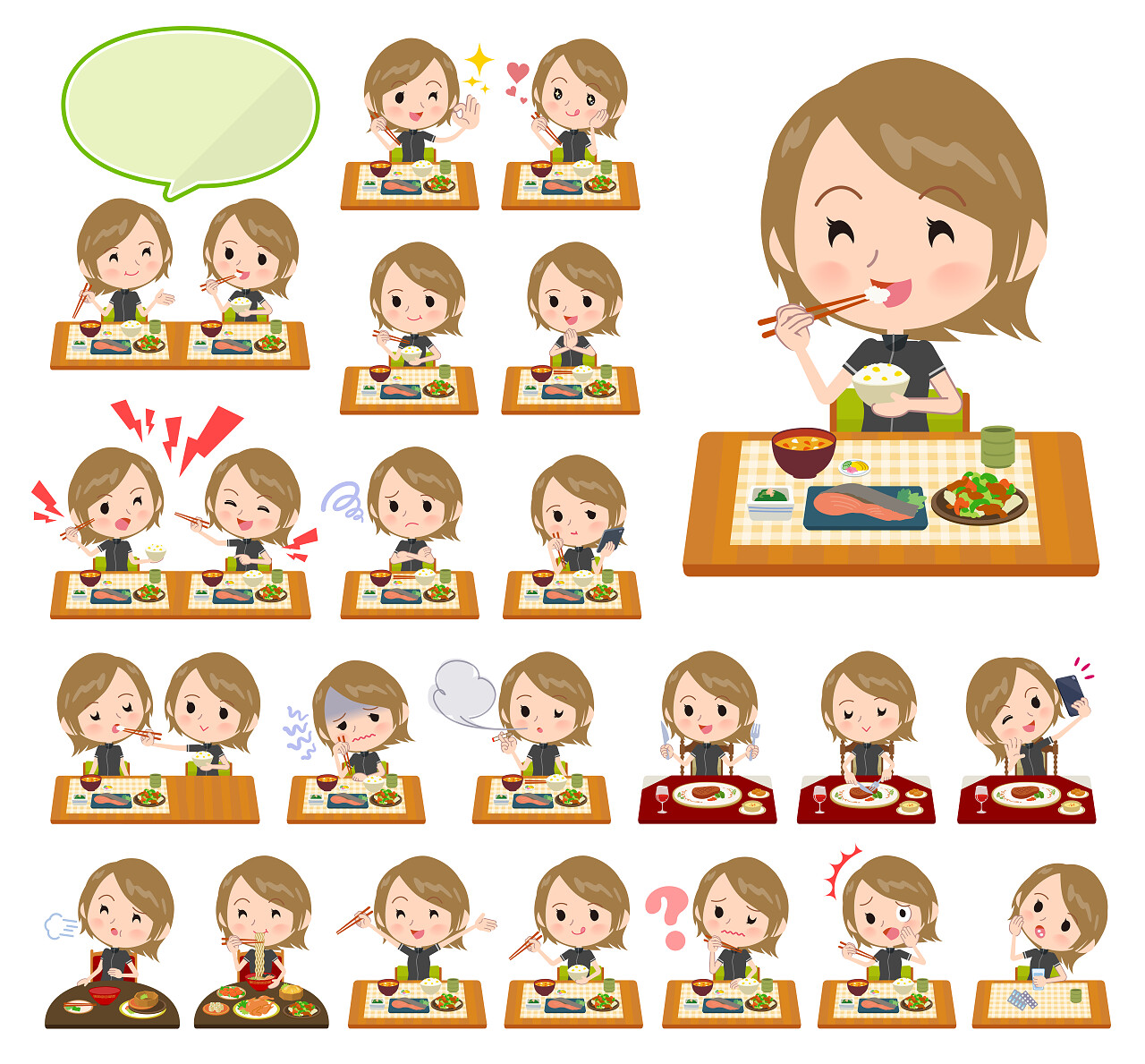 烹饪吃饭女孩插画