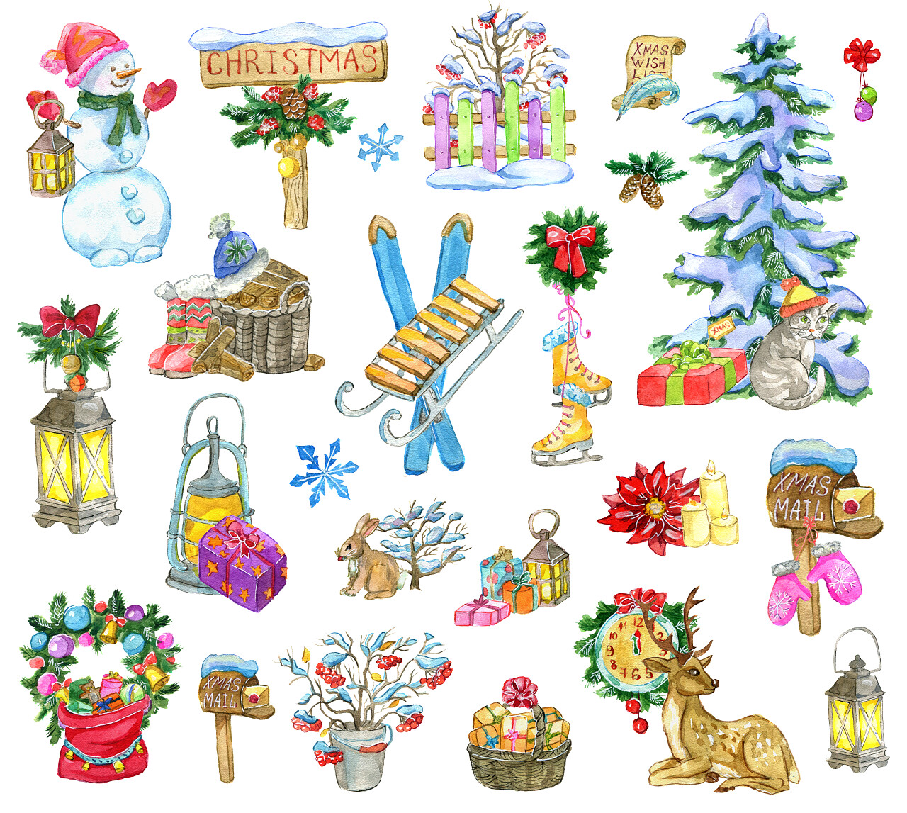 圣诞节水彩画插图