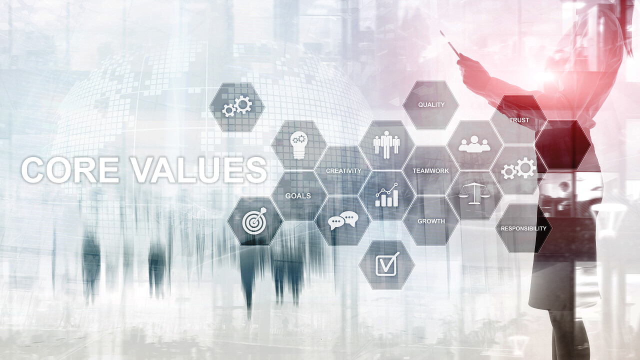虚拟屏幕上的核心价值观概念商业和金融解决方案.