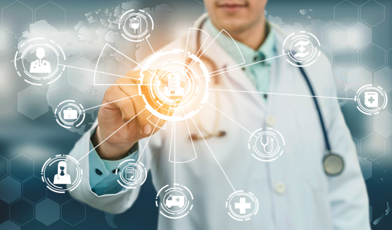 医疗保健概医生与数字医疗图标图形横幅显示医学的标志医疗平台