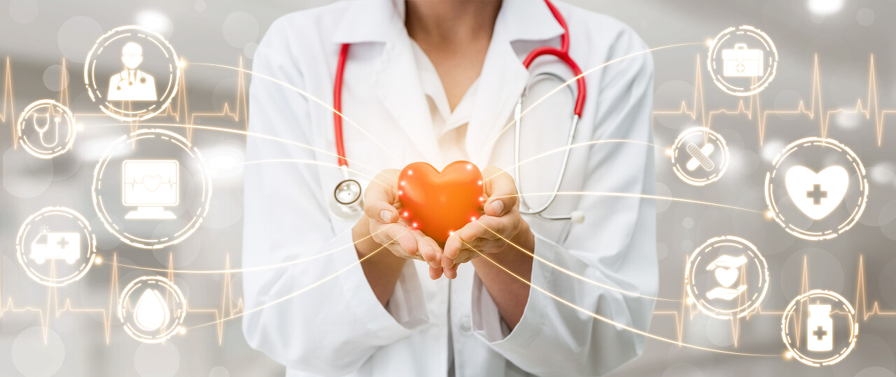 医疗保健概念医院医生与数字医疗图标图形横幅显示医学的标志医疗平台