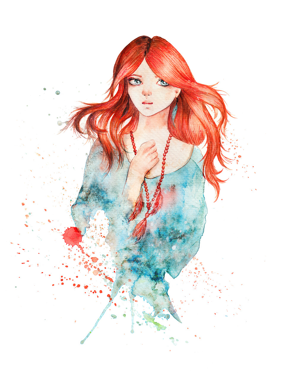 浪漫姜女孩的肖像与梦幻般的外观