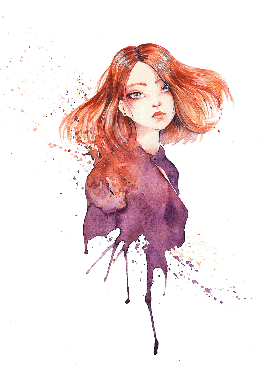 美丽的姜女孩的肖像与忧郁的梦幻般的外观