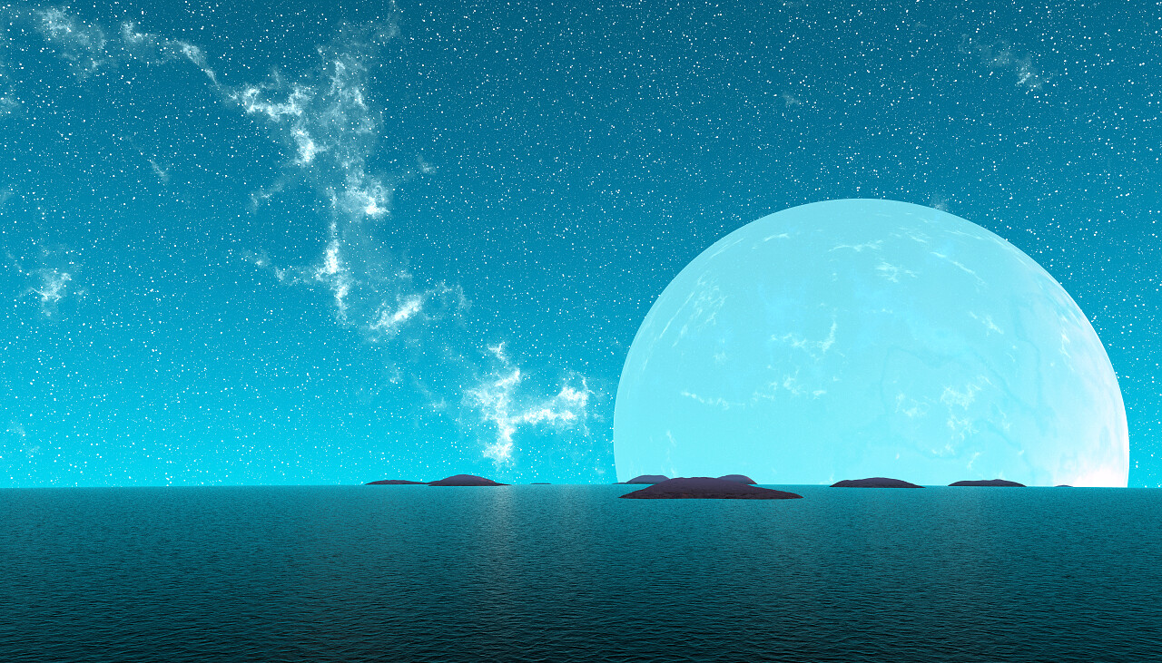 幻想外星行星山和天空