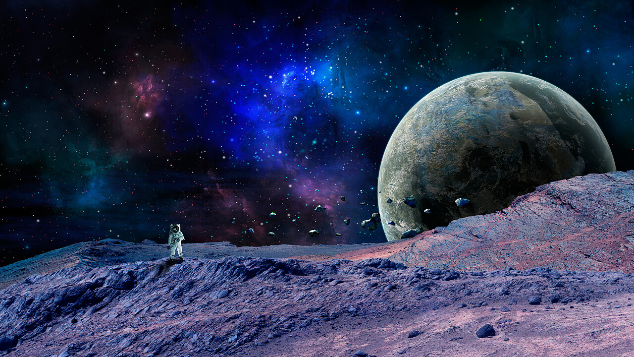 太空场景五颜六色的星云有行星