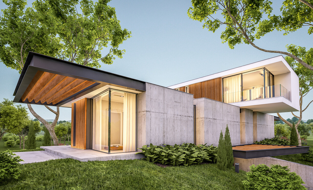 3d渲染现代舒适的房子房地产别墅洋房