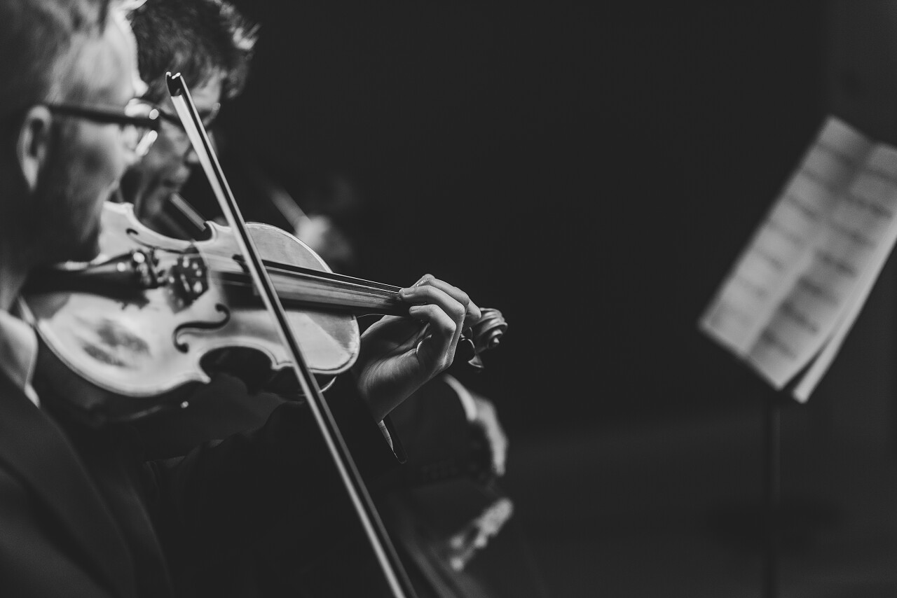 专业交响乐团在舞台上表演演奏古典音乐会