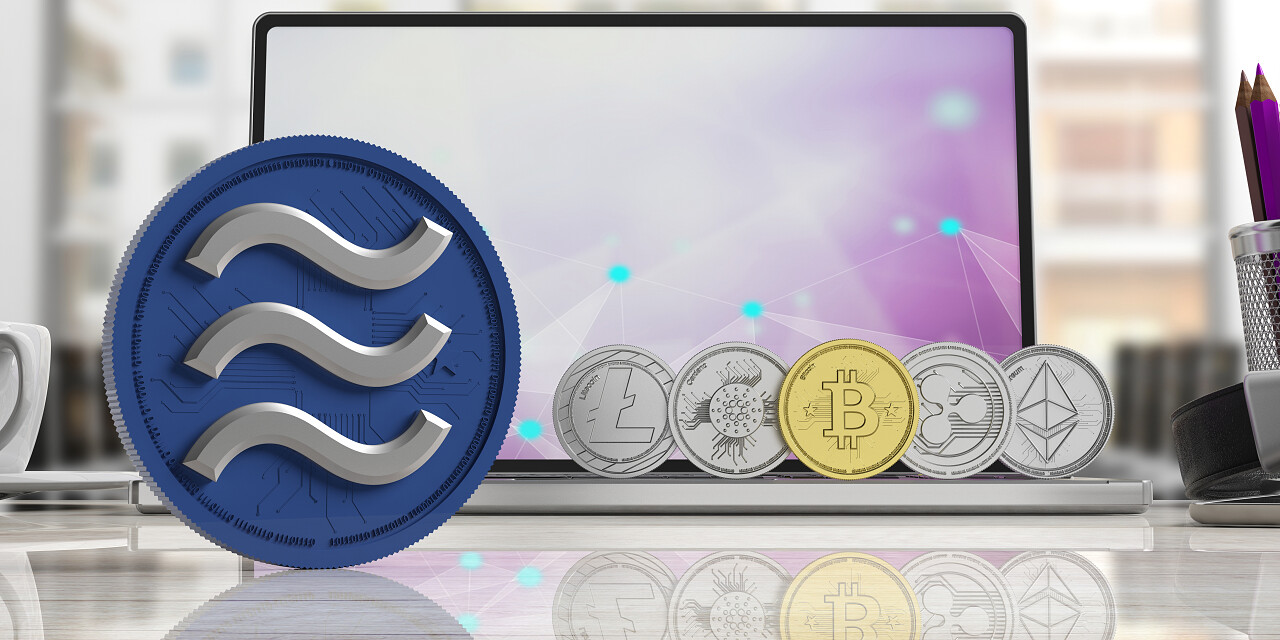 金天秤座和加密货币硬币3d 插图