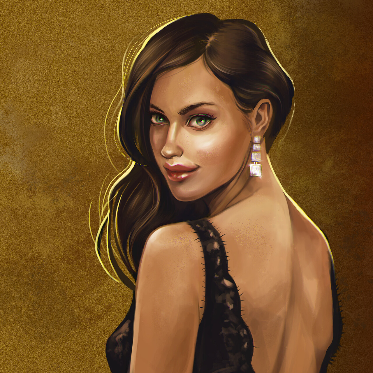 黑发在黑色蕾丝连衣裙美女三七女生节37女生节三八妇女节38妇女节