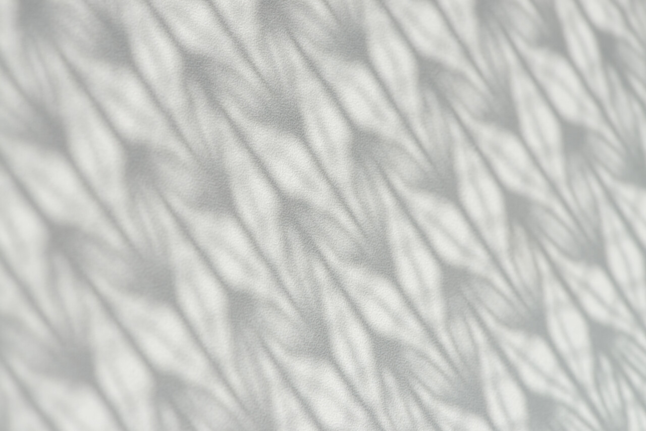 图案薄纱的阴影落在白色的木质表面上