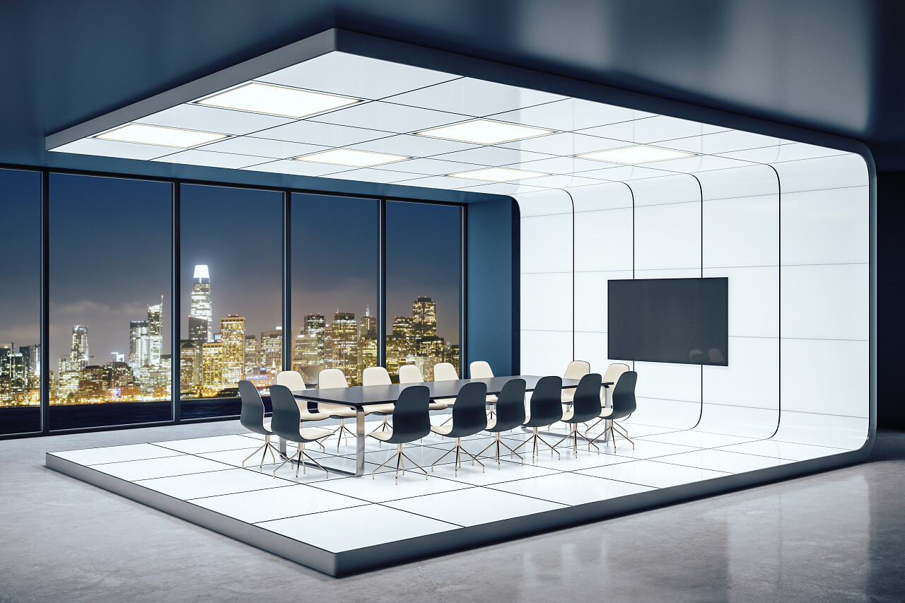 现代会议室内部的电视屏幕