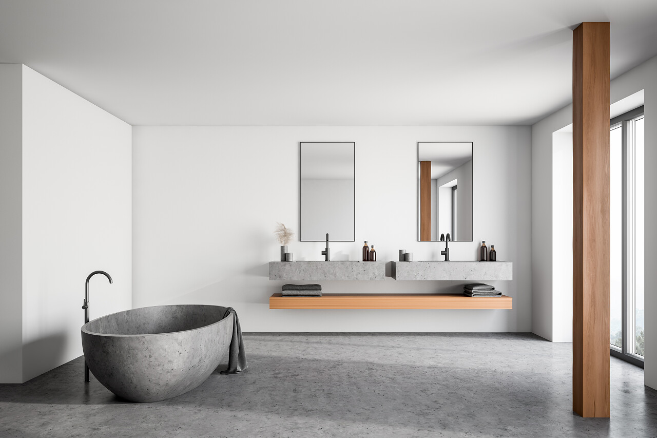 宽敞酒店浴室的前景