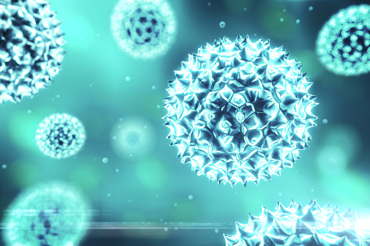 蓝色背景的病毒或细菌细胞