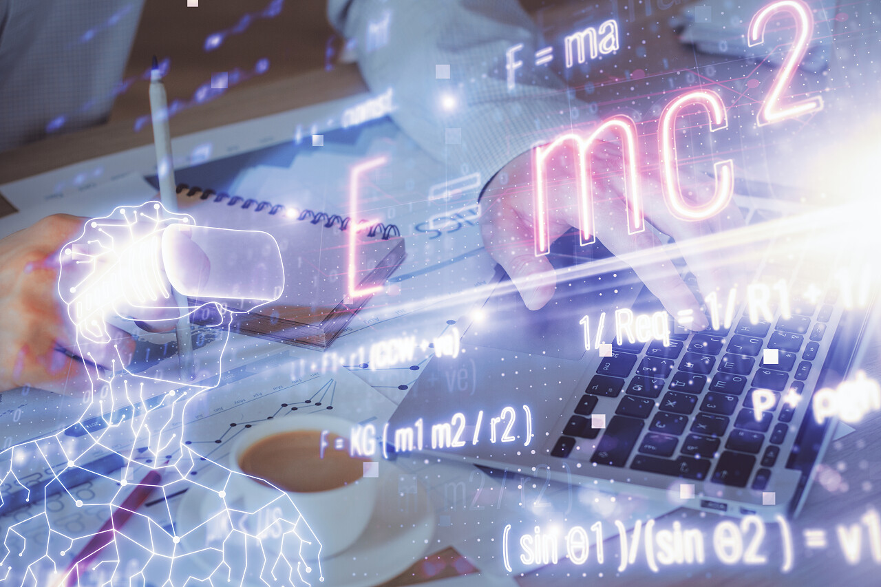 科学公式全息图与人在计算机背景下工作