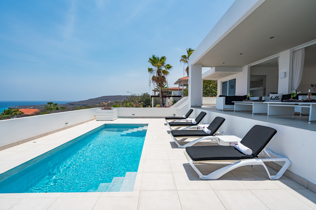 库拉索岛典型热带岛屿的美丽景色放松户外泳池