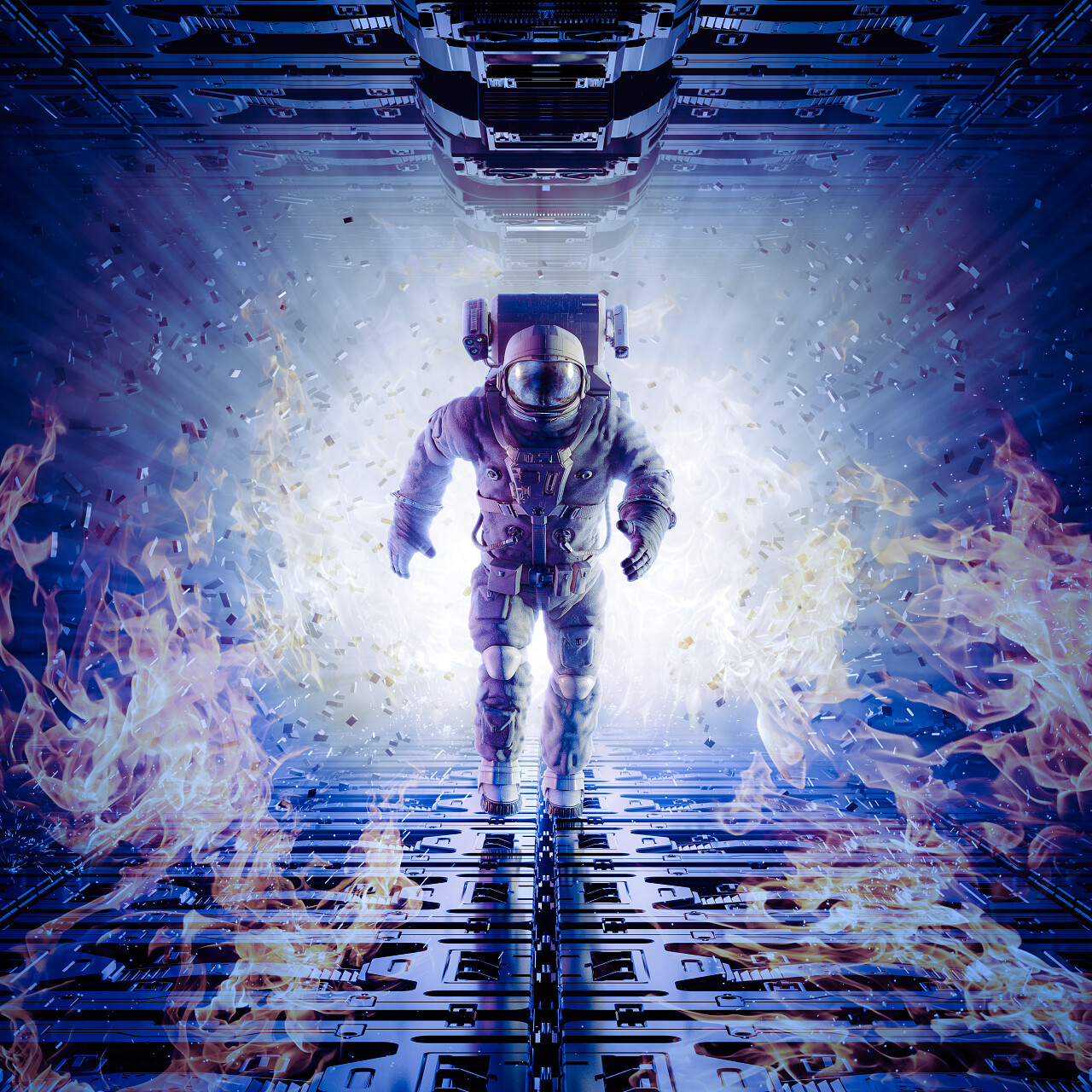 宇航员从爆炸的空间站逃跑航天日