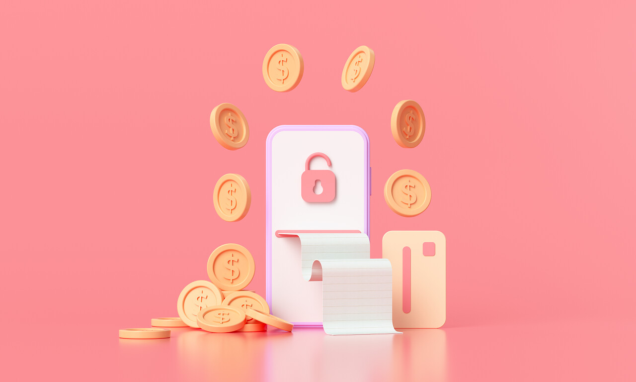 3D渲染支付通过信用卡的概念