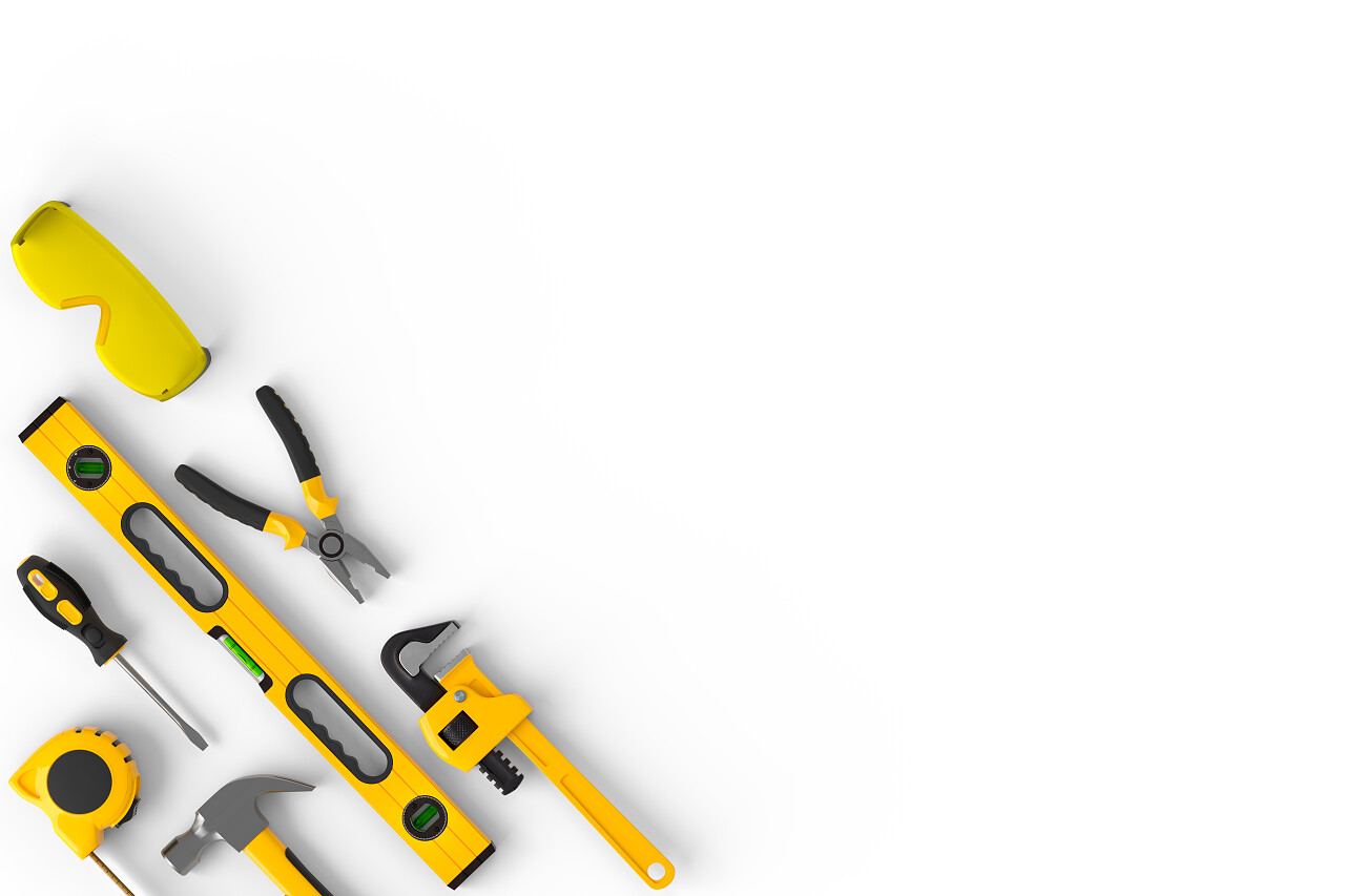 白色背景下的施工工具