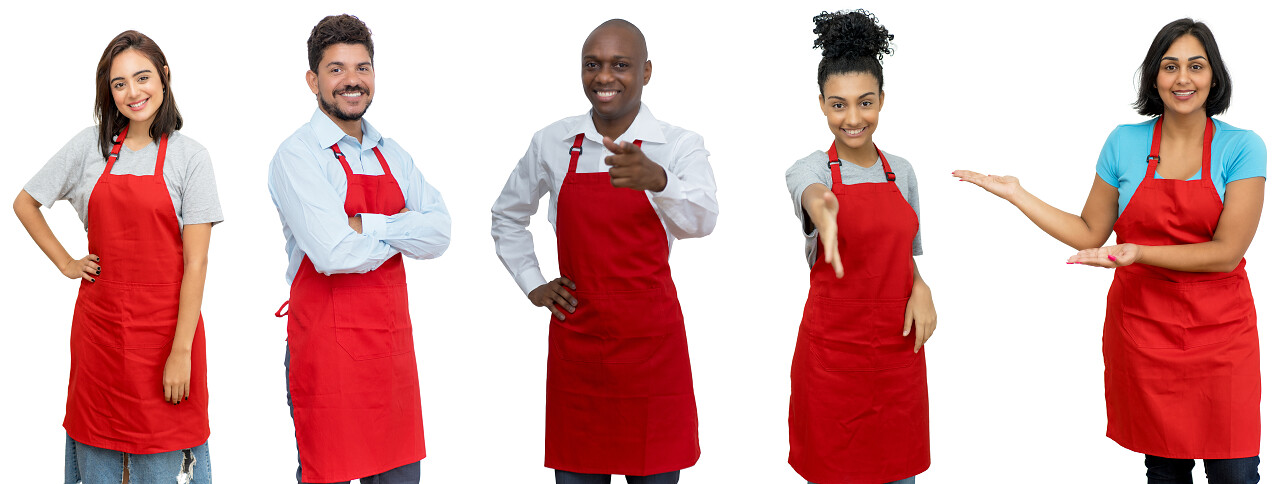 穿着红色制服家政保洁模特人物