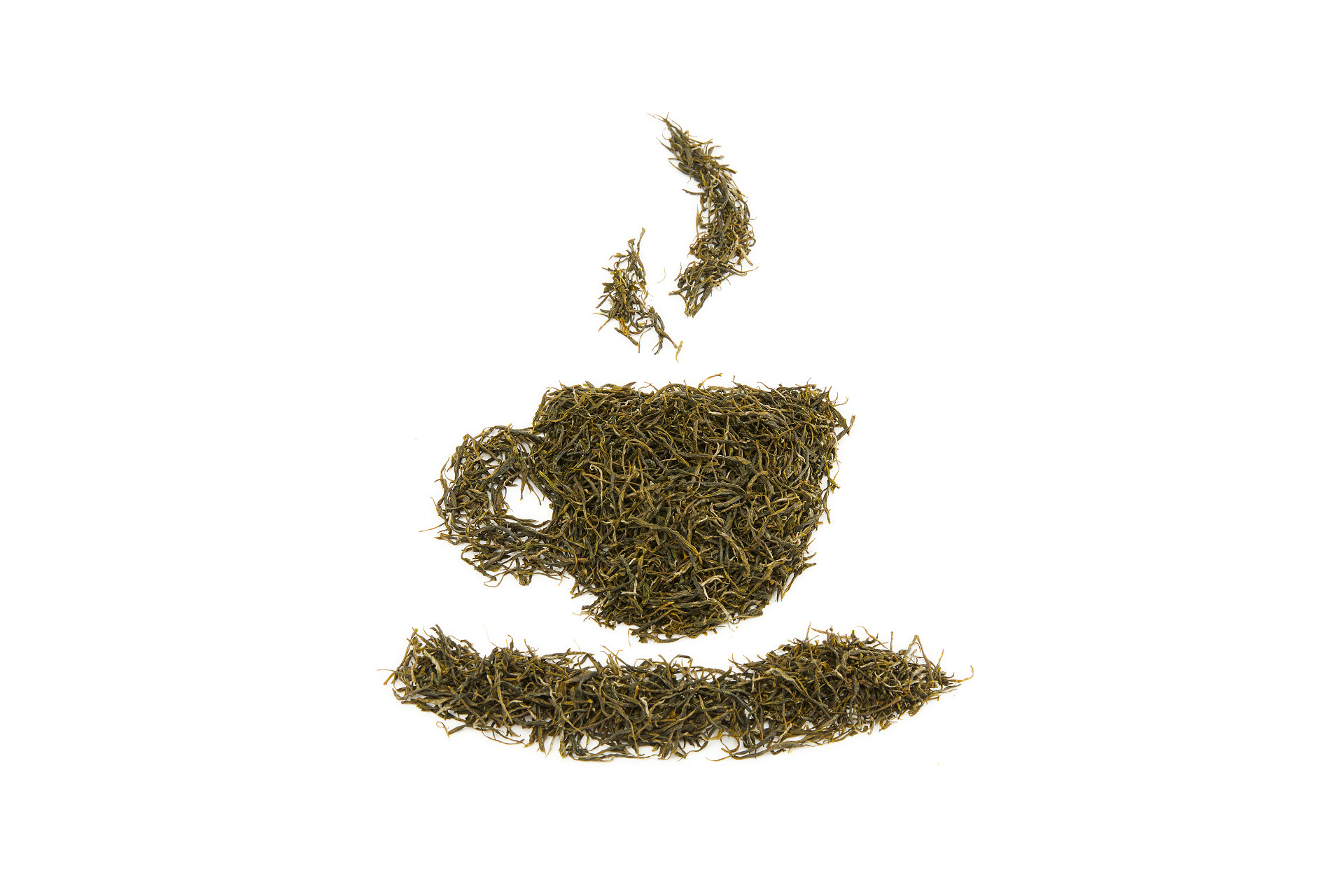 俯视图白底茶杯形状茶叶绿茶恩施玉露散落茶叶