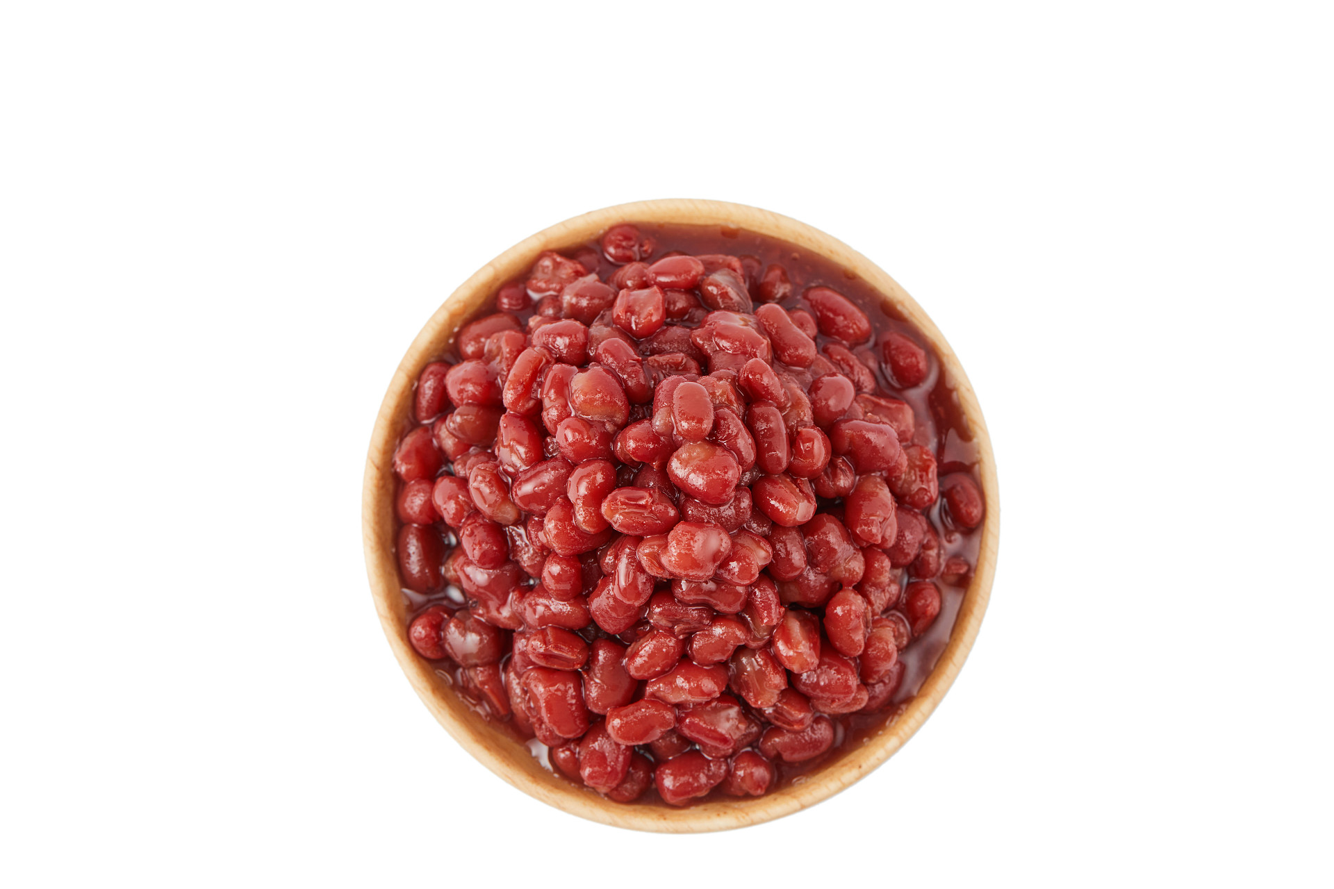 俯视角度白底木碟一碟红豆奶茶红豆小料辅料原料