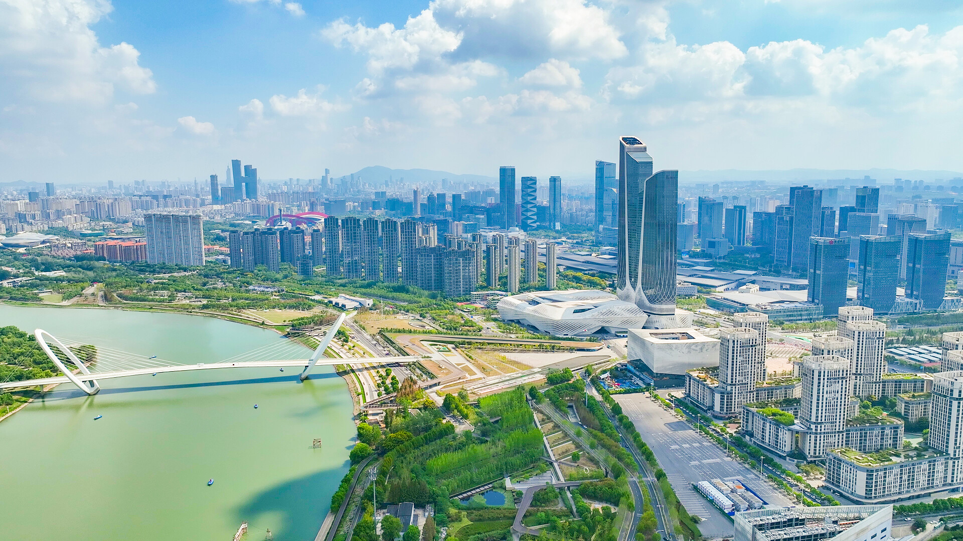 南京城市鸟瞰河西双子楼