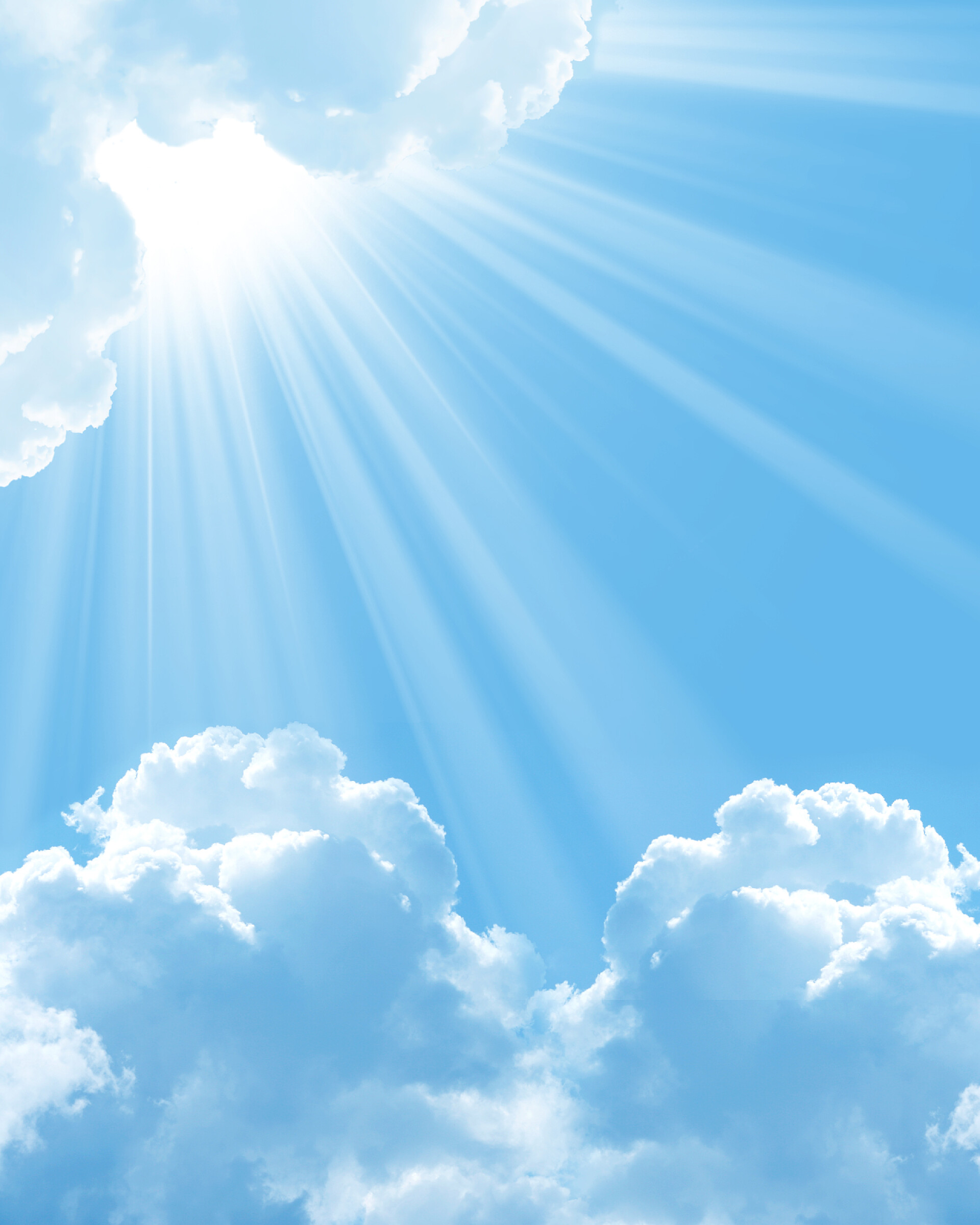 蓝色天空透过云朵射出的光束美丽的白云