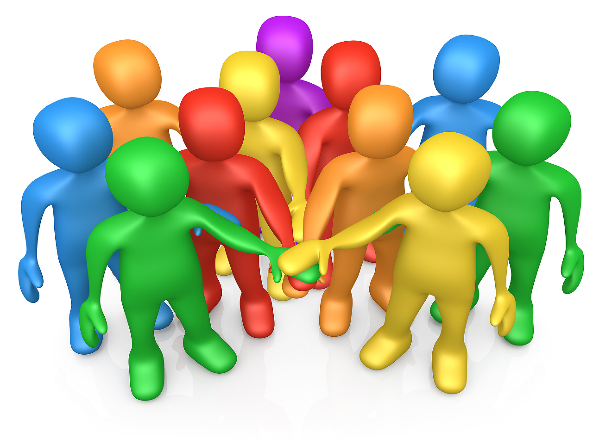 多彩3D小人手掌摞在一起团结就是力量