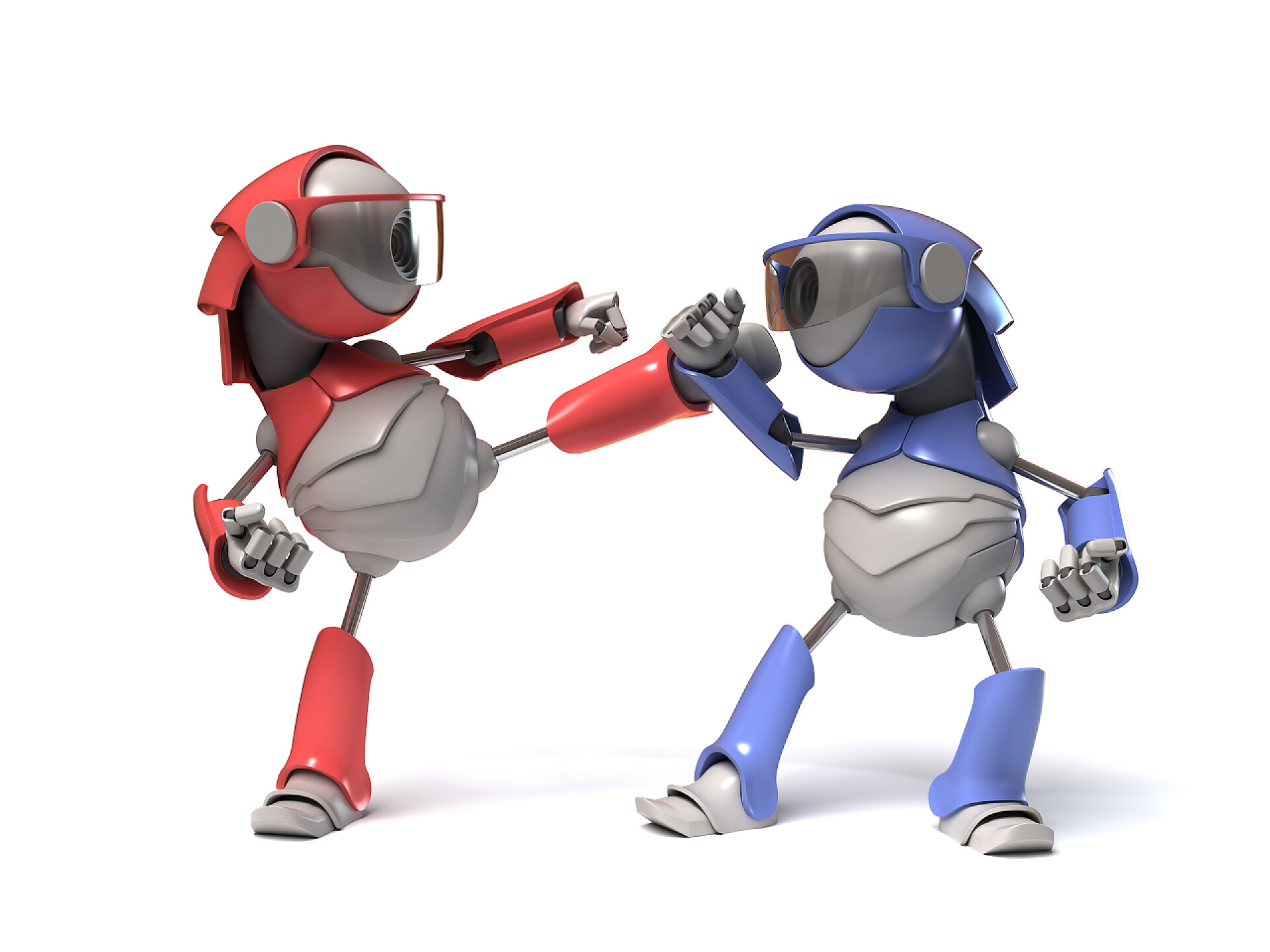 白色背景两个正在打斗的机器人战斗机器人