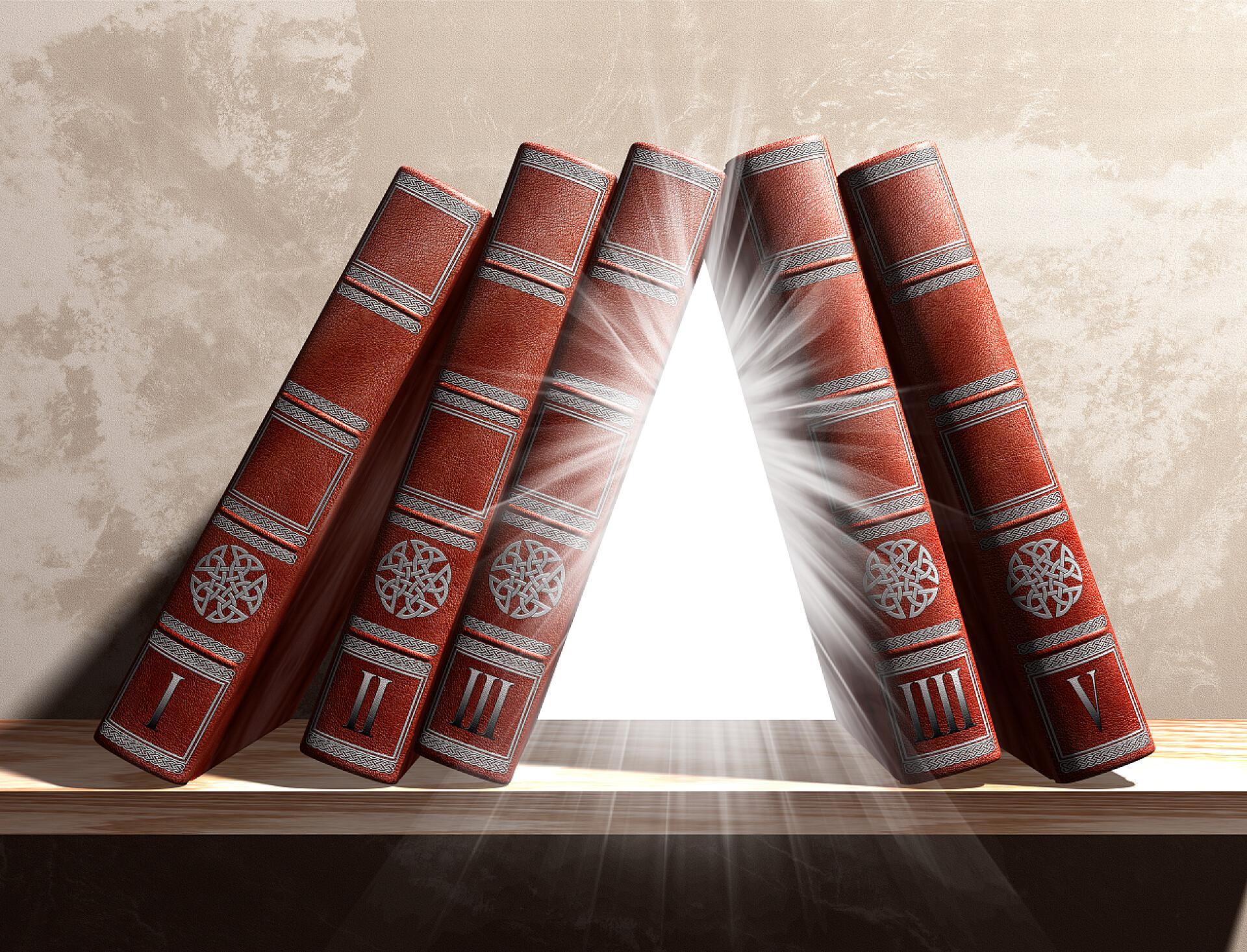 桌子上的书本神秘的书架