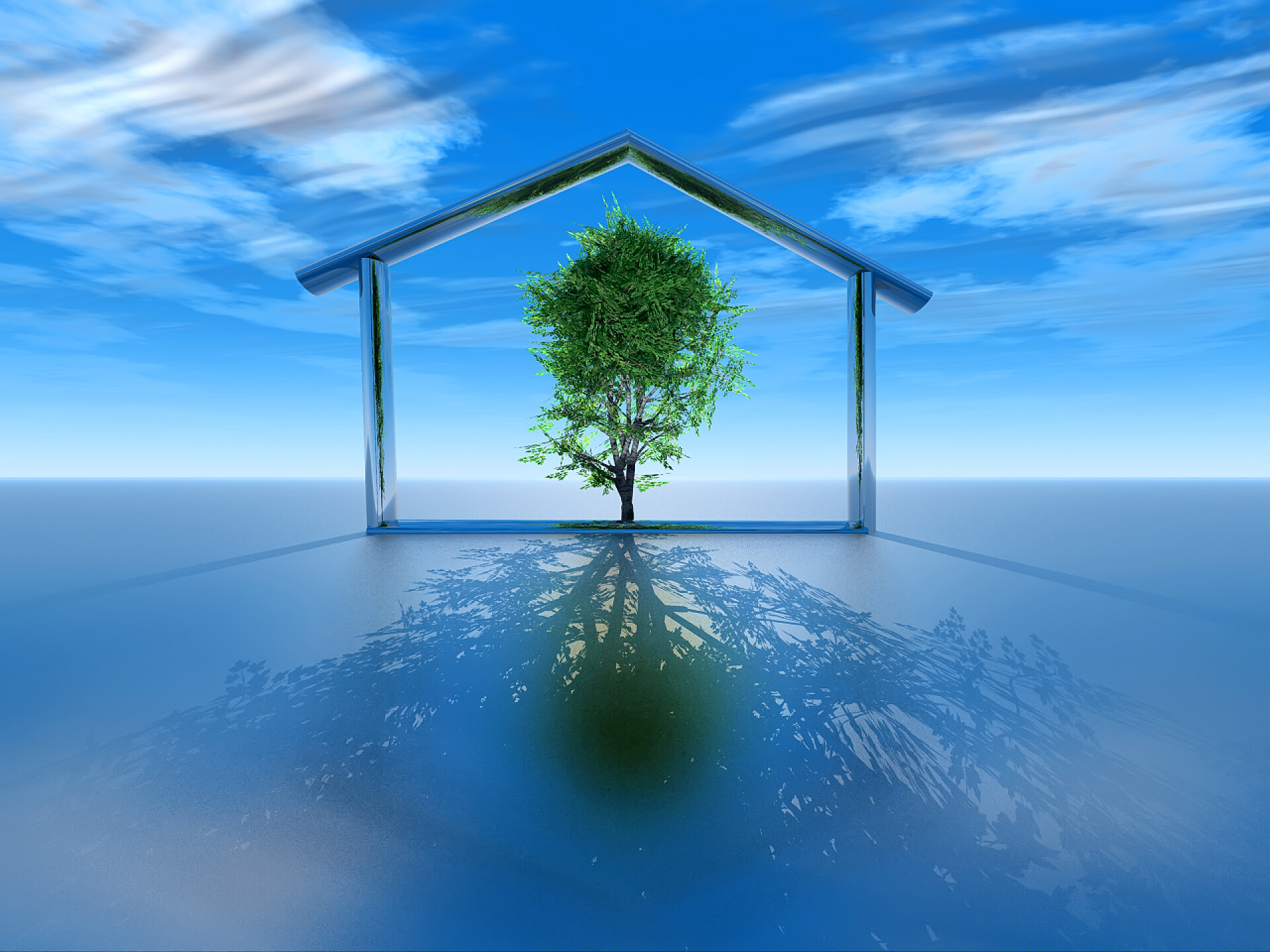 蓝天下的一颗绿色树木最后一颗树