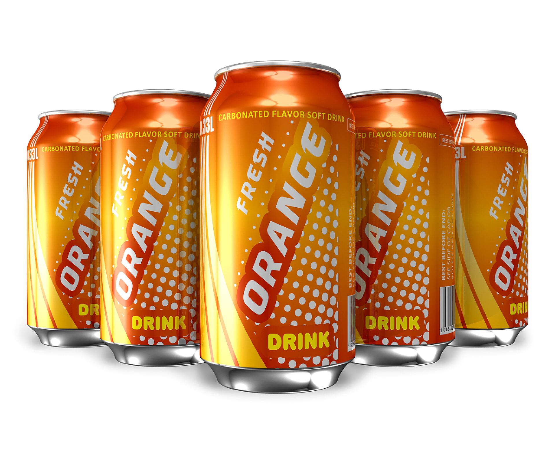 白色背景上的橘子汁饮料套的橘子汽水饮料在金属罐