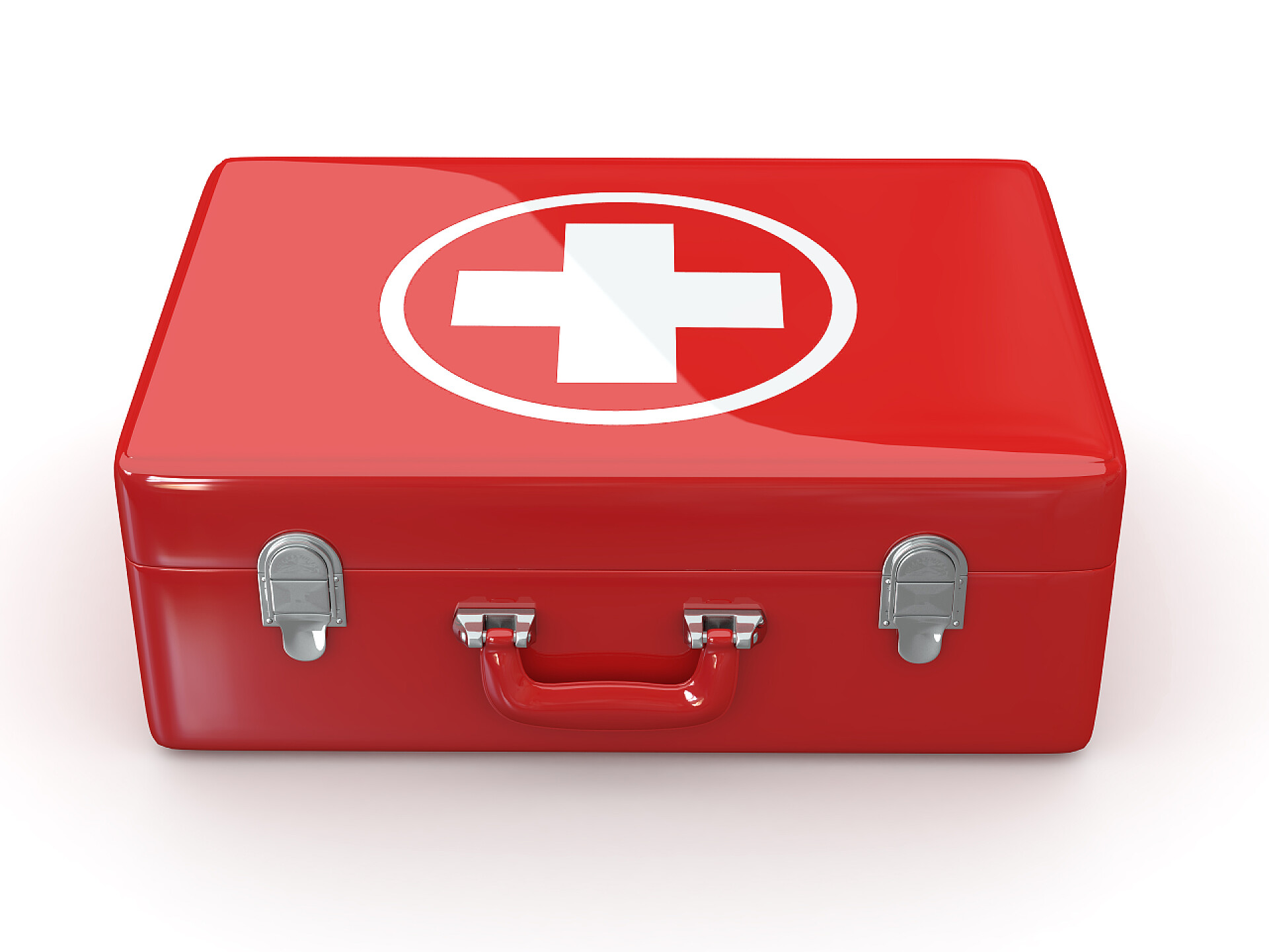 白色背景上一个红色医用医疗箱第一个艾滋病。医疗工具包。3d