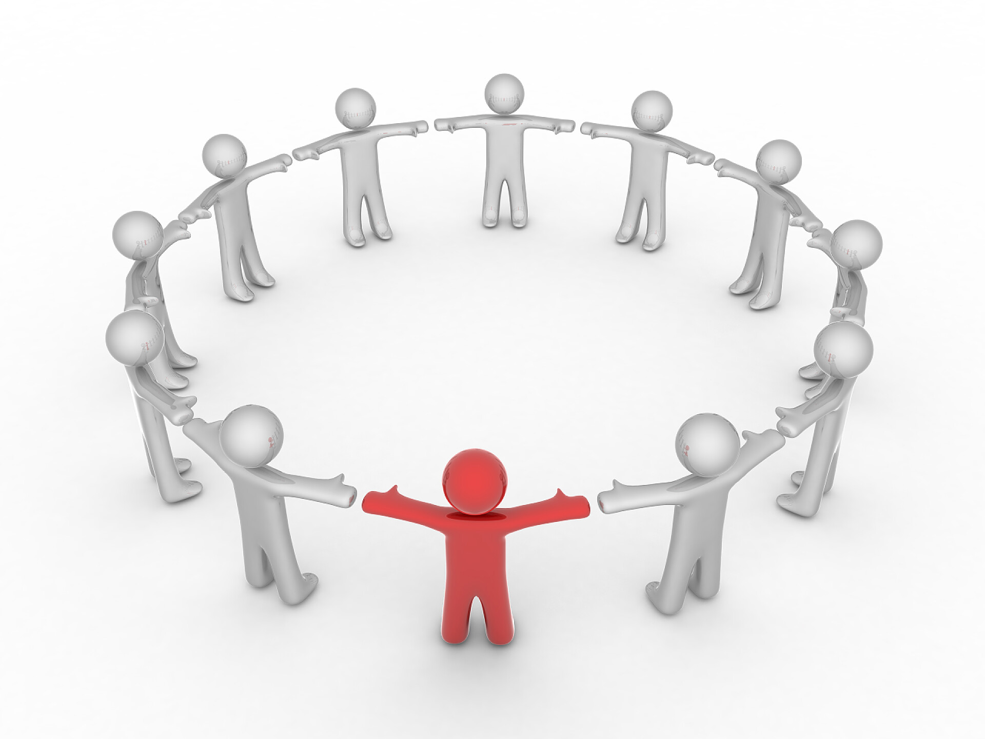 白色背景3D小人手拉手围成一个圈集团