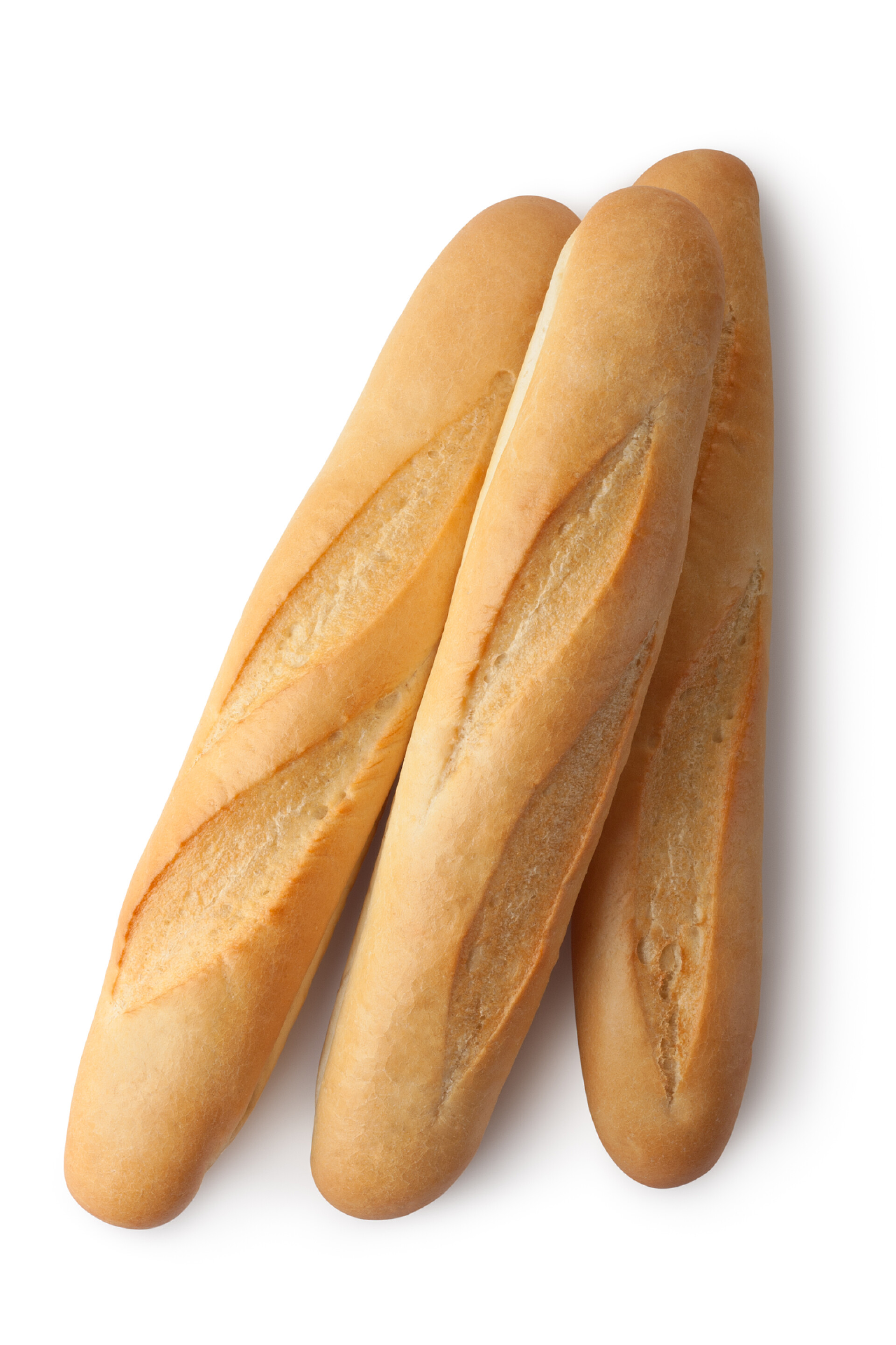 白色背景上的一个面包三个短法式面包