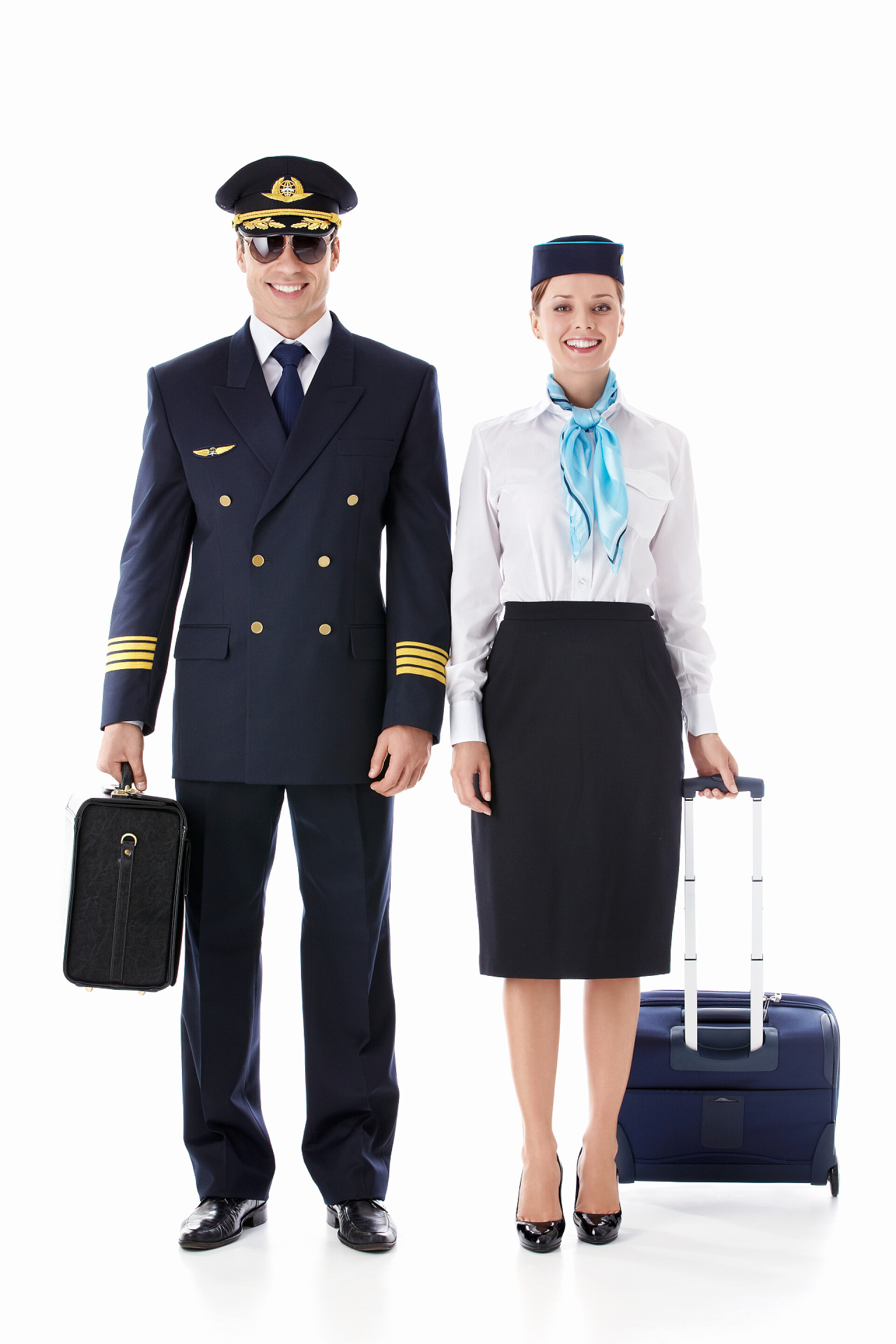 白色背景上的飞行员和空姐专业人员
