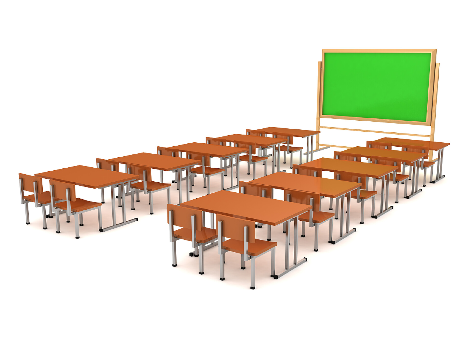 白色背景学校的教室书桌和黑板类房，学校董事会和学校书桌