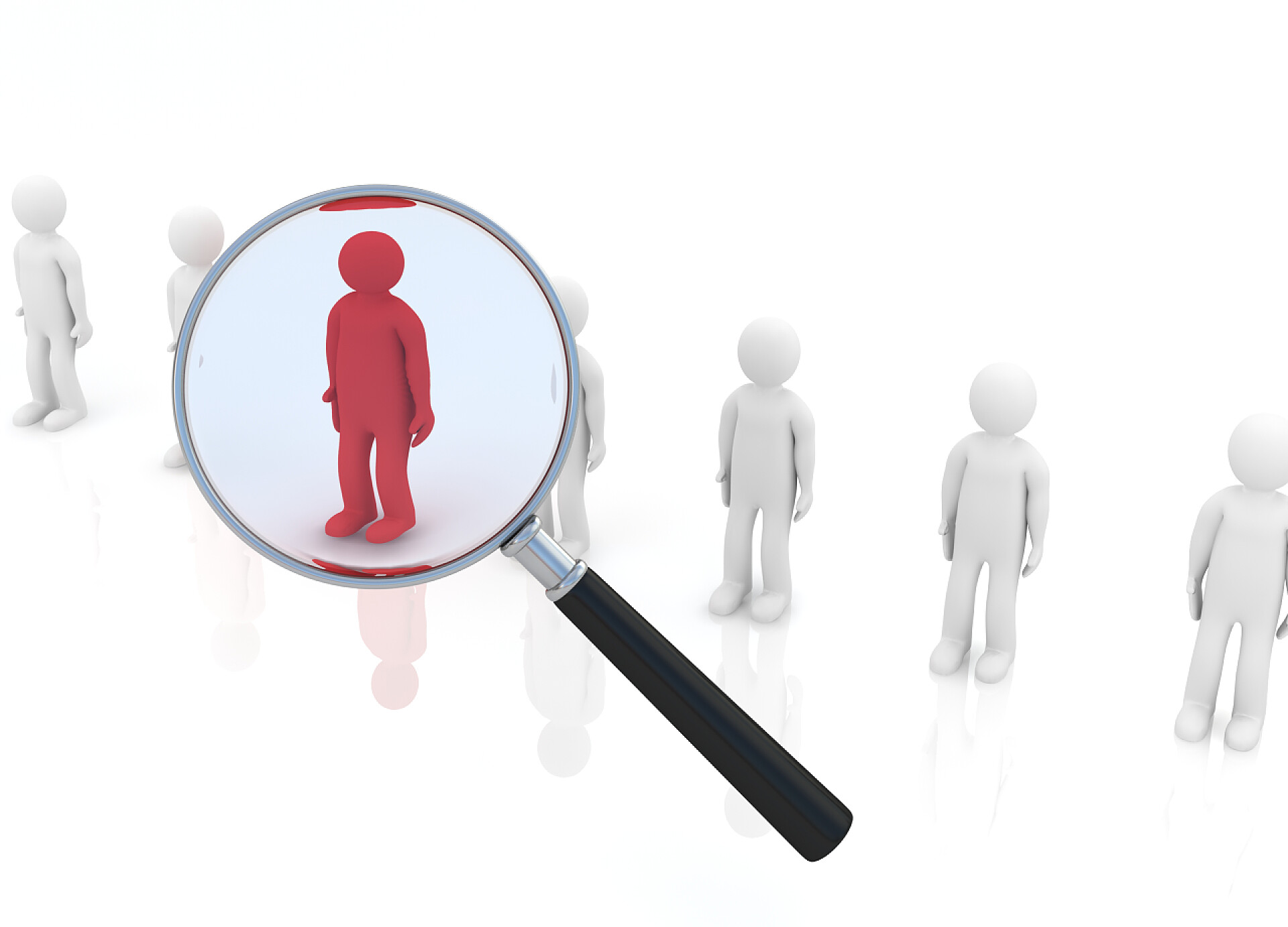 用放大镜寻找红色小人放大镜悬停独特红色男子