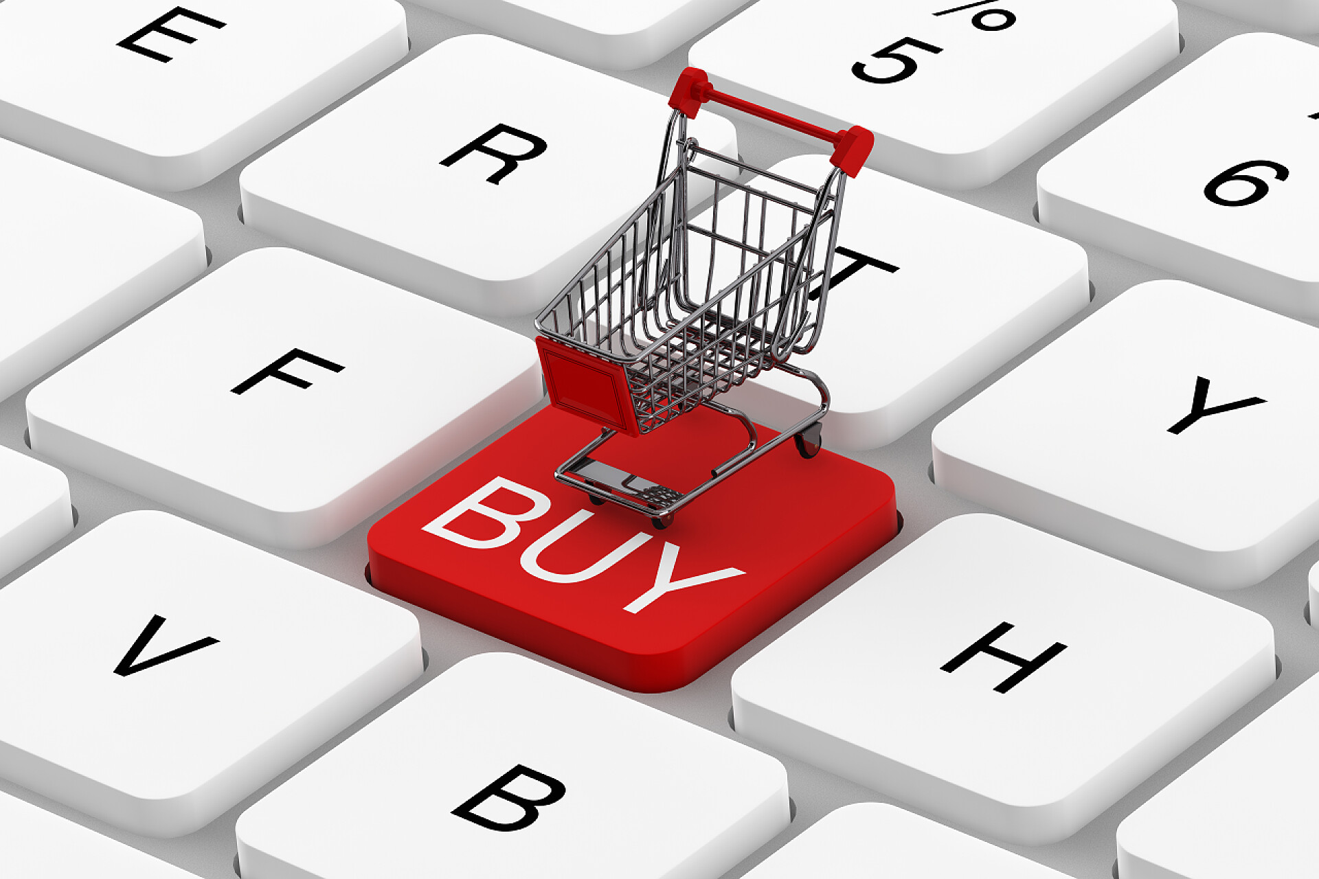 键盘和购物车的特写键盘和一个购物车