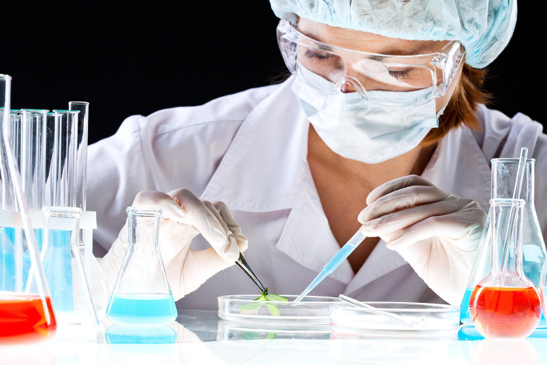 临床医师在科学实验室做实验的特写生化检验