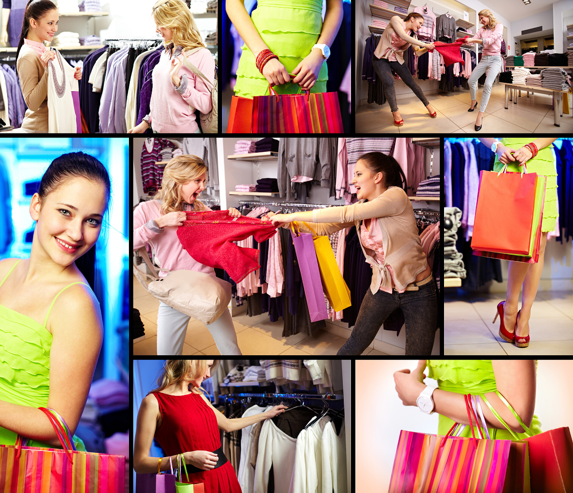 漂亮女孩在百货商店的购物画购物女孩