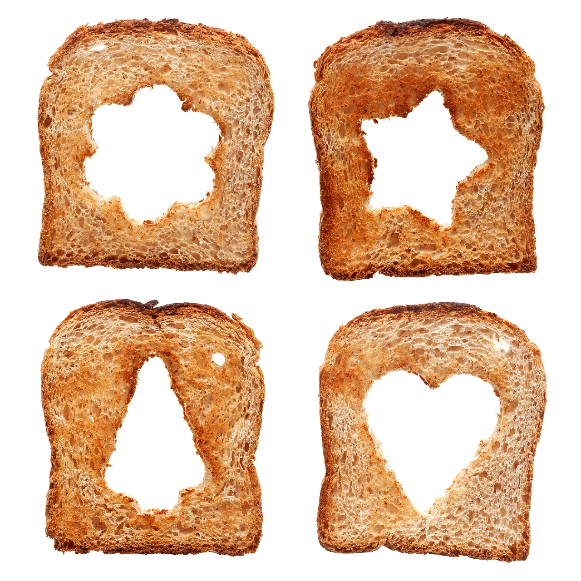 不同的圣诞主题孔的面包切片