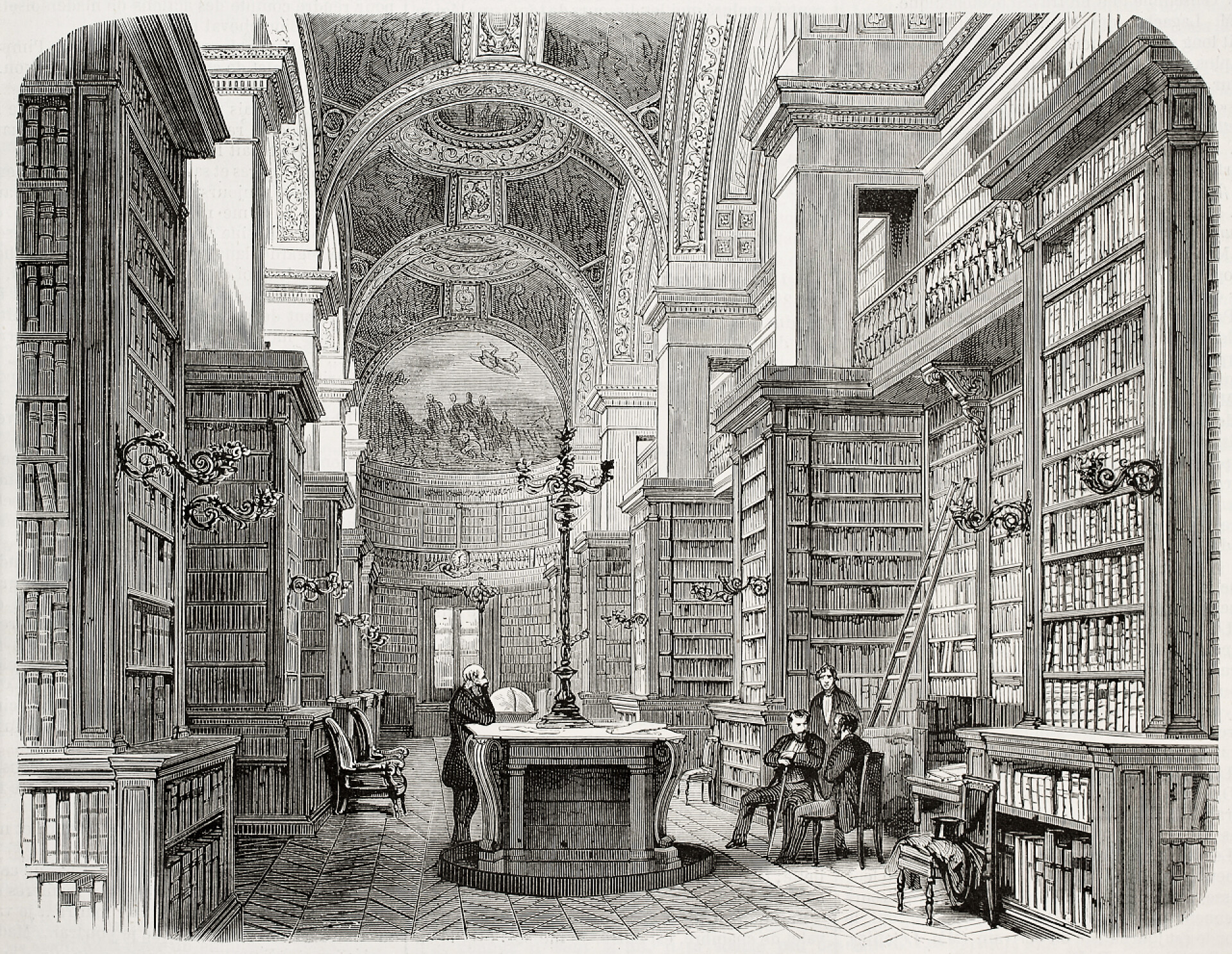 波旁宫图书馆的黑白插画
