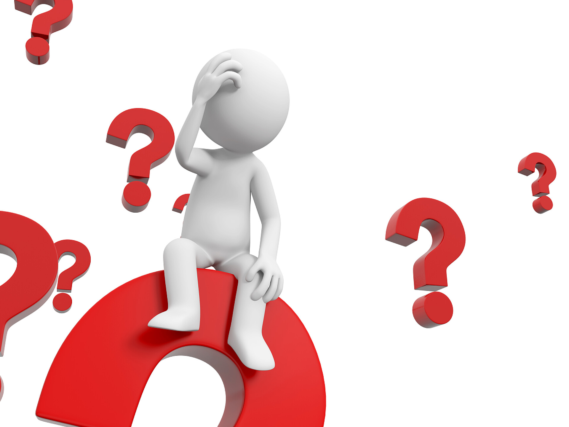 白色背景下的3D模型小人思考问题困惑