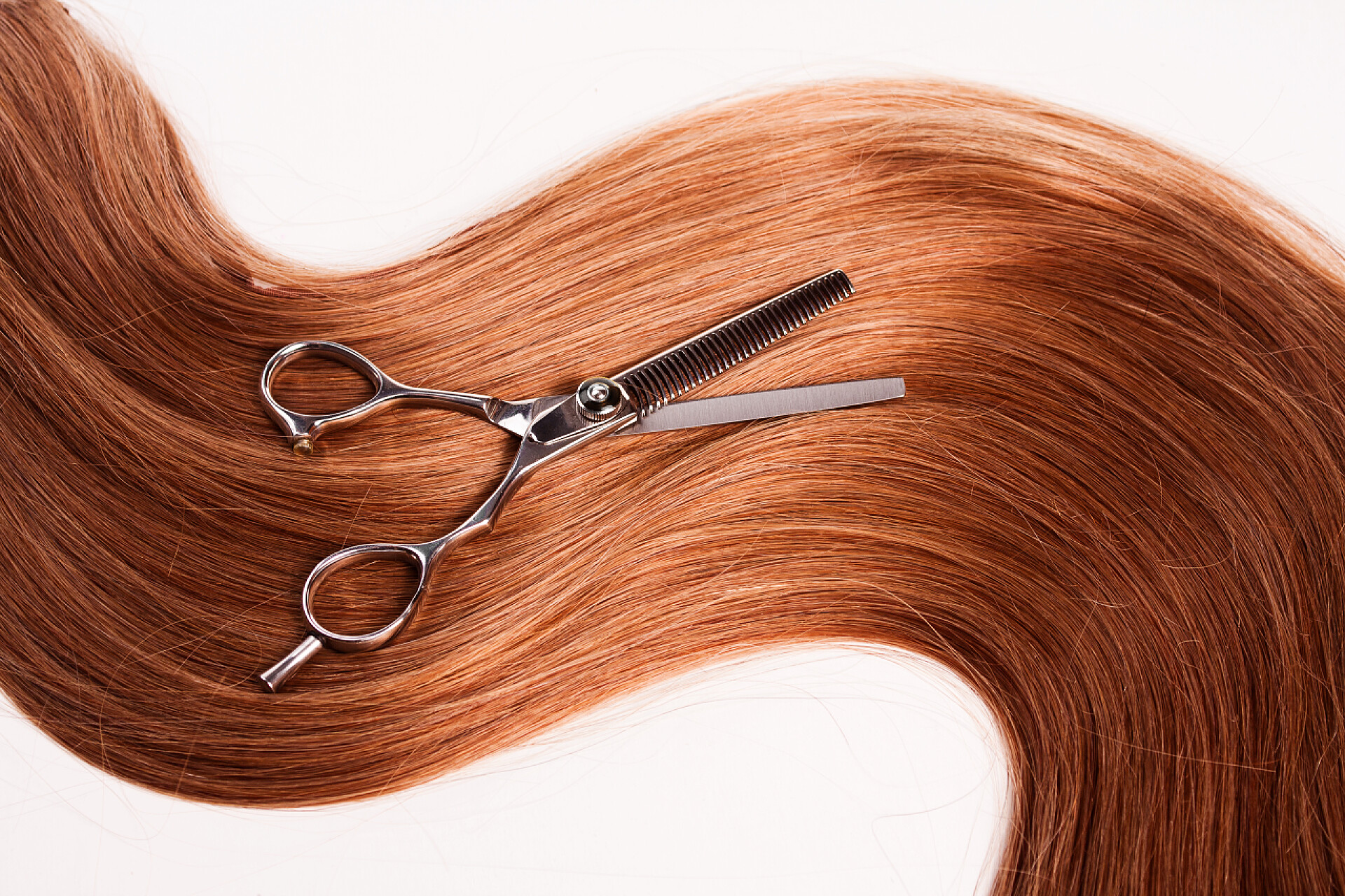 秀发上的剪刀健康女人头发和剪刀