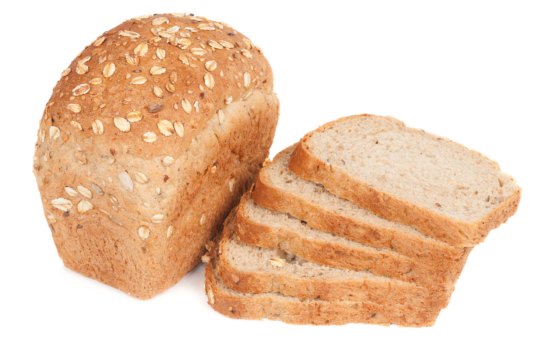 白色背景一个谷物面包和面包切片谷物麦片面包
