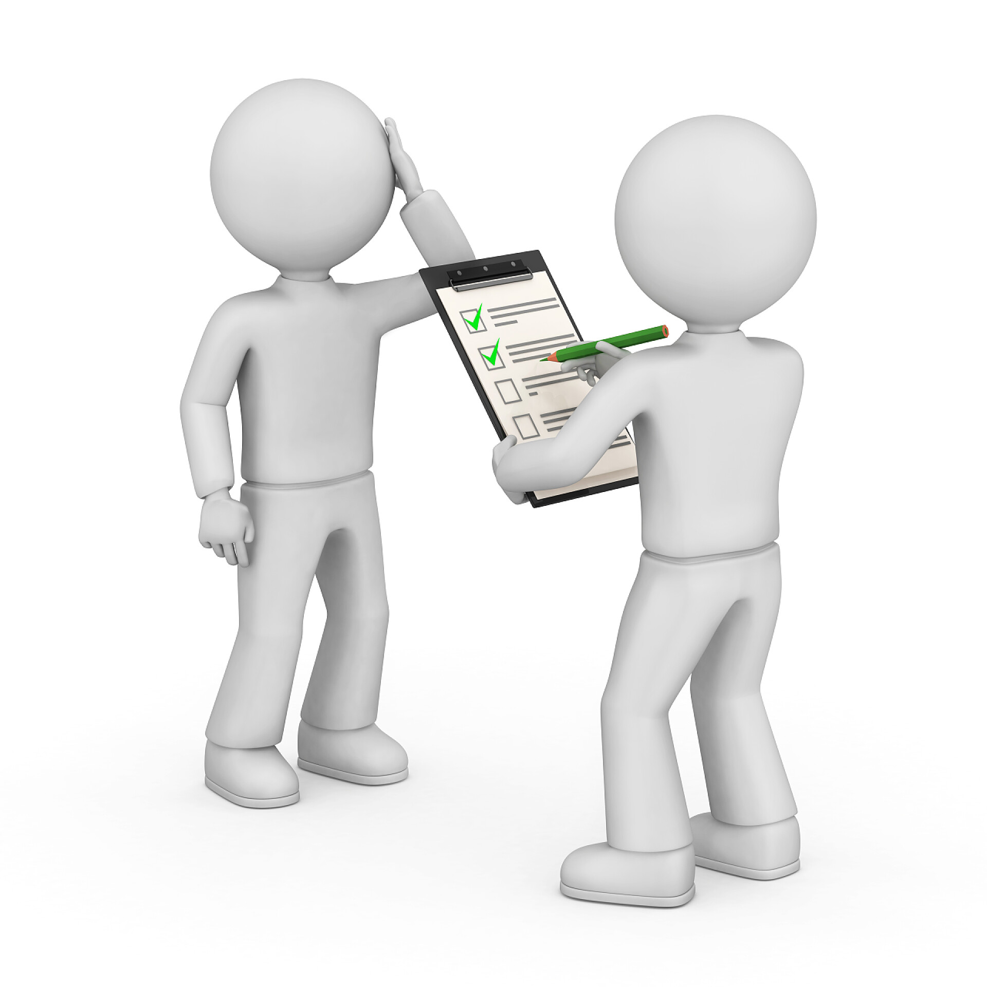 白色背景下两个3D渲染模型模拟采访面谈