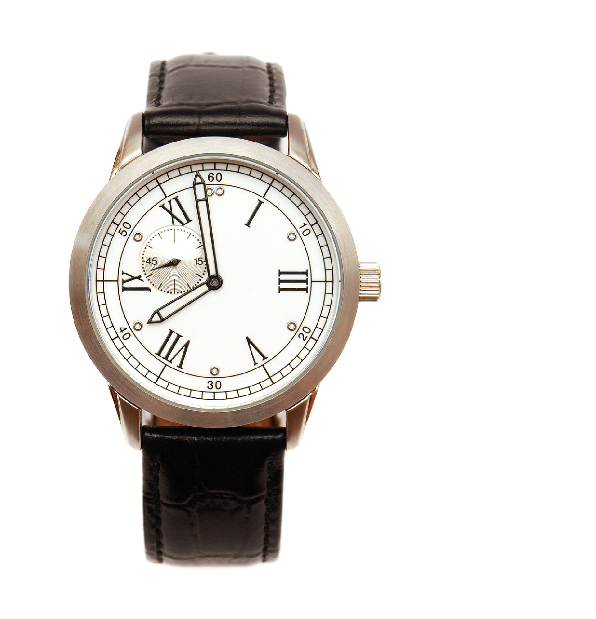 正面男子机械手表白色背景机械手表