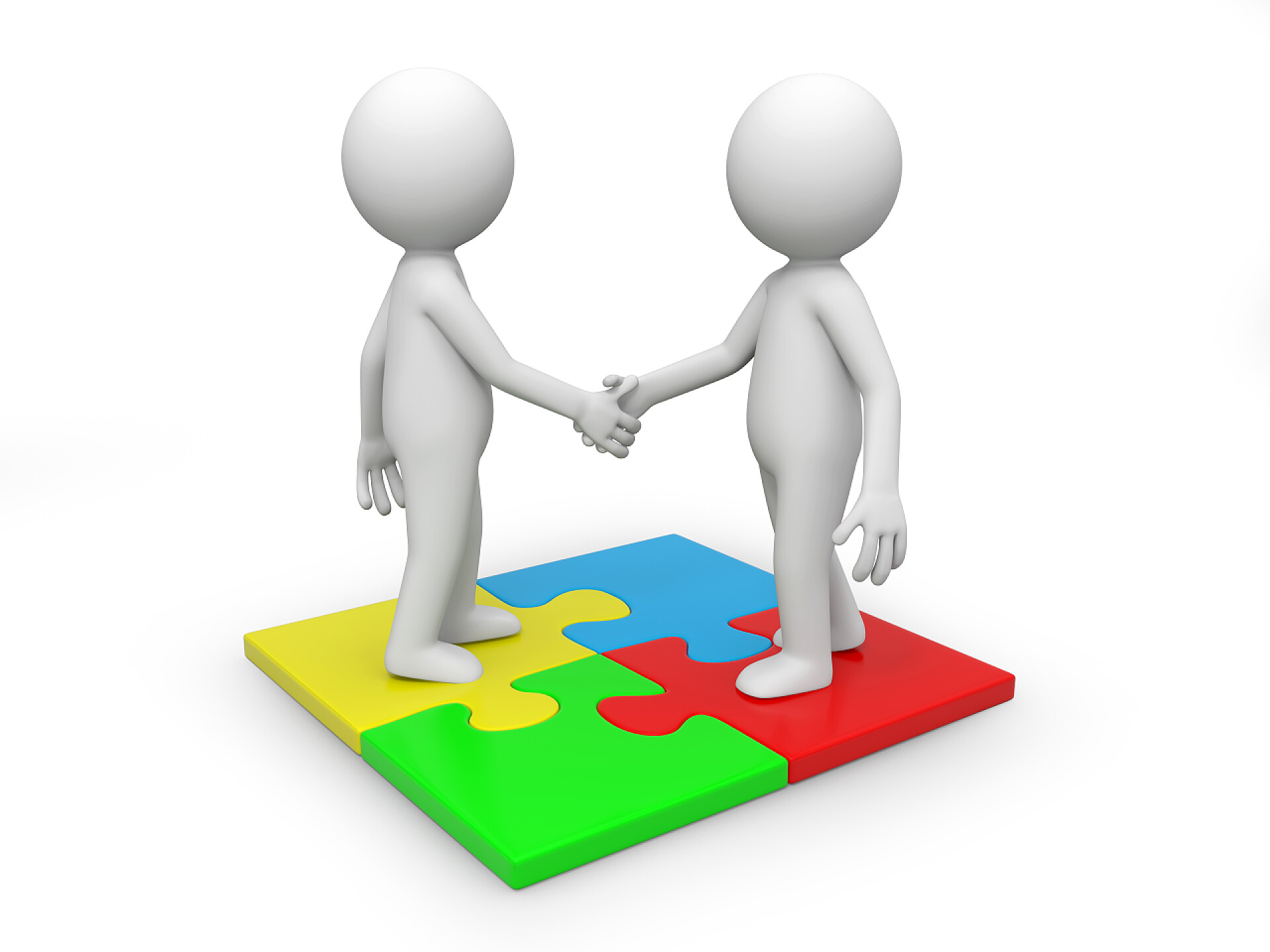 拼图上的两个握手的3D小人费解