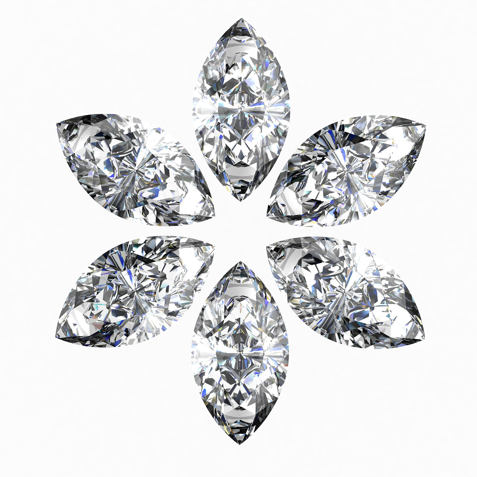 白色背景上的钻石3D图钻石。高品质 3d 渲染与 hdri 照明